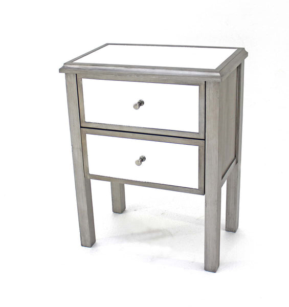13.75 x 24 x 30.5 Silver Coastal 2 Drawer Mirrored - End Table