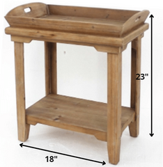 18" x 23" x 18" Natural, Rustic, Wooden - Table With Serving Tray Top