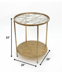 20 x 20 x 24 Gold Round Rimmed Glass Top - End Table