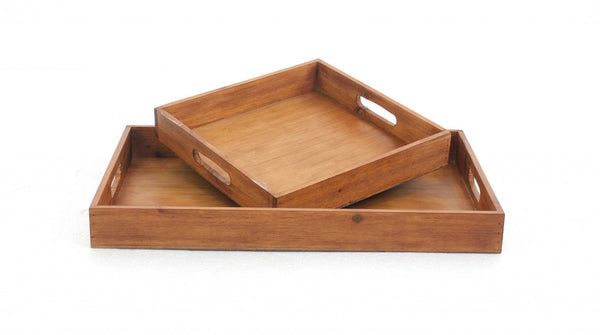 14.5 x 22.5 x 2.5 Brown Country Cottage Wooden  Serving Tray 2pc