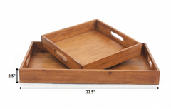 14.5 x 22.5 x 2.5 Brown Country Cottage Wooden  Serving Tray 2pc