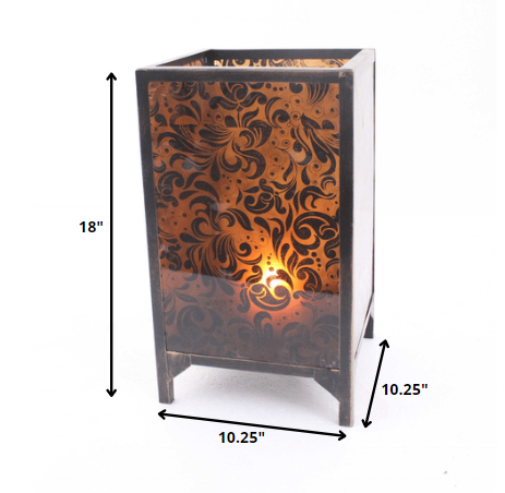 10.25 x 10.25 x 18 Brown Vintage Floral Pattern - Candle Holder
