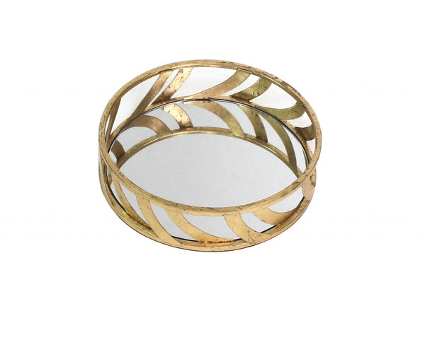 14 x 14 x 4 Gold Streamline Mirror  Tray