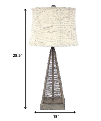 15 x 13 x 28.5 Tan Industrial Metal With Gentle Linen Shade - Table Lamp
