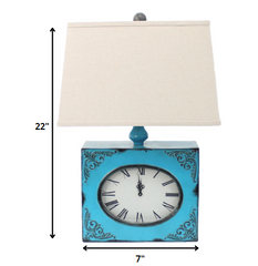7 x 7 x 22 Blue Vintage Metal Clock Base - Table Lamp