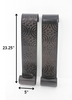 5" x 5" x 23.25" Brown, Vintage, Metal - Wall Candle Holder Sconce Set