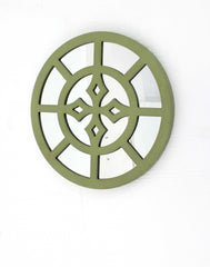 15.5 x 15.5 Green Rustic Mirrored Round - Wooden Wall Decor