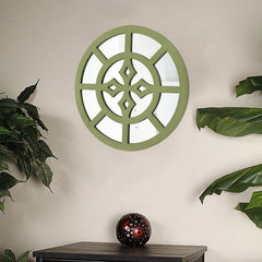 15.5 x 15.5 Green Rustic Mirrored Round - Wooden Wall Decor