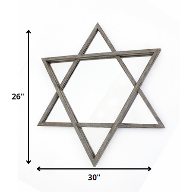 26 x 30 x 2 Silver Rustic Hexagram Wooden - Cosmetic Mirror