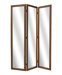 1 x 50 x 69 Brown Glass & Wood Mirror  Screen