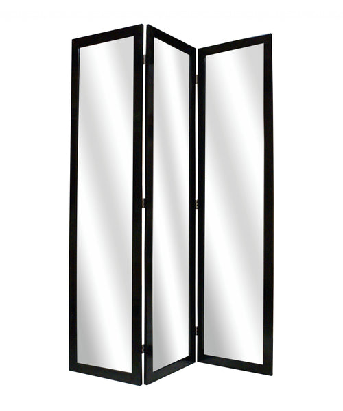 1 x 50 x 69 Black Glass & Wood Mirror  Screen