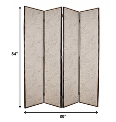 1 x 80 x 84 Beige Wood & Fabric  Screen