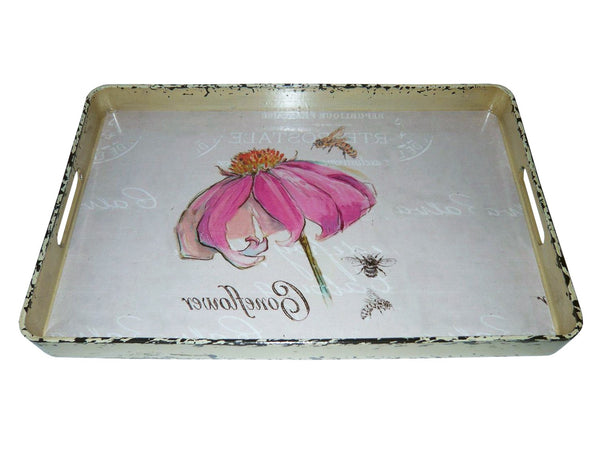 Vintage Style Pretty Pink Flower Metal Serving Tray