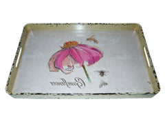Vintage Style Pretty Pink Flower Metal Serving Tray