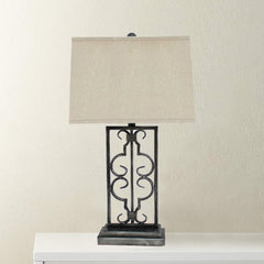 5.5 x 9.25 x 28.75 Gray Industrial With Stacked Metal Pedestal - Table Lamp