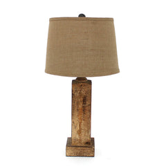 5.5 x 5.5 x 27 Brown Rustic with Round Linen Shade - Table Lamp