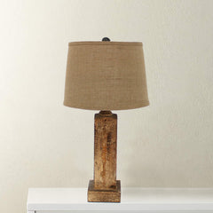 5.5 x 5.5 x 27 Brown Rustic with Round Linen Shade - Table Lamp