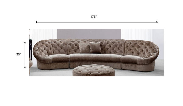 35" Beige MDF and Velour Sectional Sofa