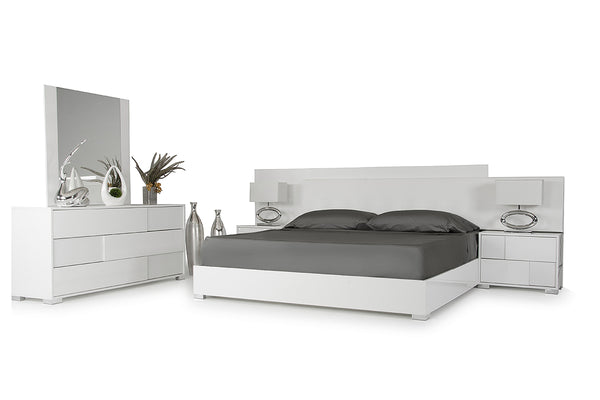 46" White MDF and Steel Queen Bed
