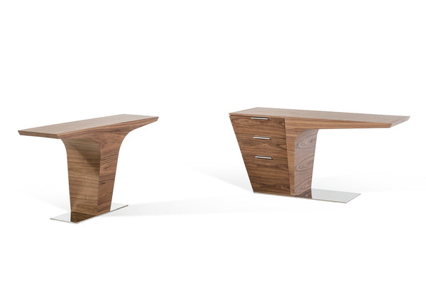 30' Walnut Veneer and Steel Console Table