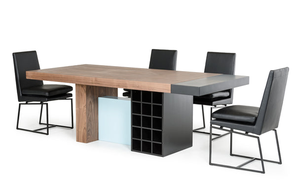 30" Walnut and Teal Wood  Veneer  and MDF Dining Table