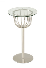 43" Glass and Steel Round Bar Table