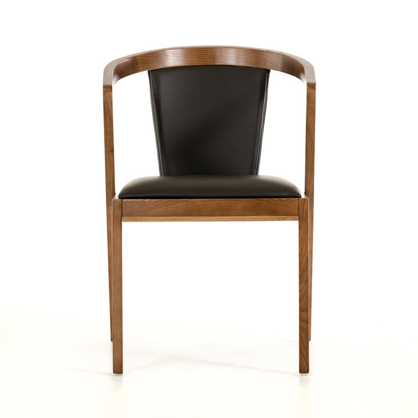 30' Walnut Wood and Black Leatherette Dining Chair