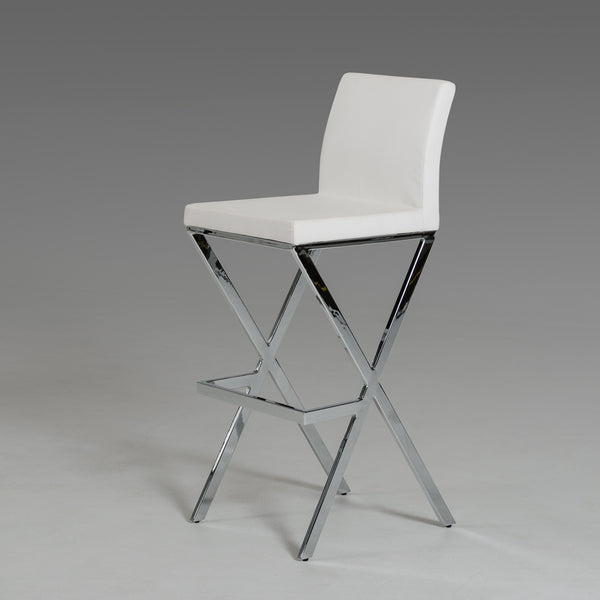 41' White Eco-Leather and Steel Bar Stool (Set of 2)
