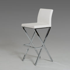 41' White Eco-Leather and Steel Bar Stool (Set of 2)