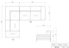 37' Light Grey Eco Leather  Foam  Wood  and Metal Sectional Sofa