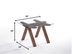 19' Walnut Wood and Glass End Table
