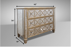 34' Mirrored Glass and MDF Dresser with 3 Drawers