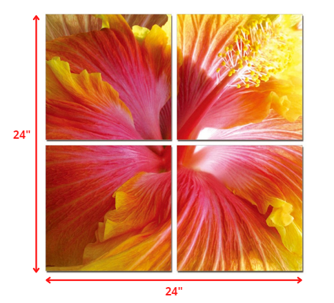 24' Multicolor Canvas 4 Panels Hibiscus Photo