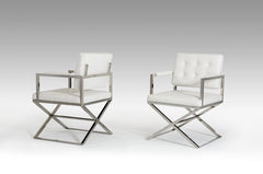 35' White Leatherette and Stainless Steel Dining Chair