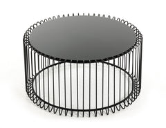 19' Black Metal and Glass Round Coffee Table