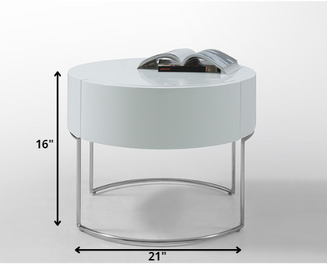 16' White Lacquer Stainless Steel Nightstand
