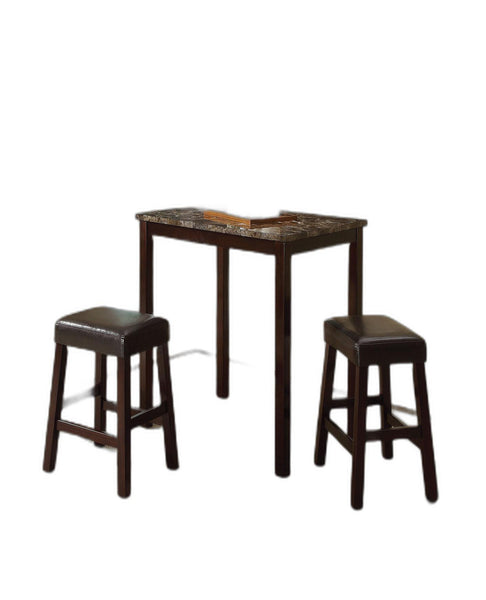 32' X 22' X 36' 3Pc Pack Espresso Faux Marble Counter Height Set