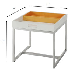 End Table, White & Chrome - Metal Tube, High Density  White & Chrome