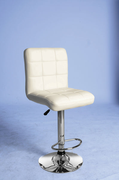 Adjustable Stool With Swivel (Set-2) Cream Pu  Chrome - Pu Wood Plate Fr Sponge Cream Pu  Chrome