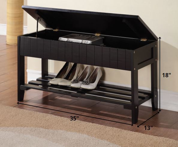 Bench with Storage, Black - Pine & Plywood Black