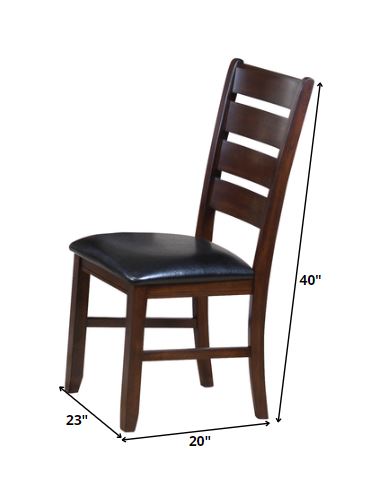 Set of 2 Dark Wood Black Faux Leather Dining or Side Chairs