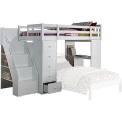 79' X 42' X 66' White Solid Wood Loft Bed And Bookshelf Ladder