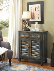 32' X 15' X 35' Antique Oak And Teal Wooden Console Table