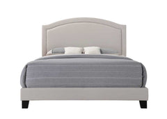 Queen Grey Upholsterd with nailhead trim Platform Bed and dark wood finish legs