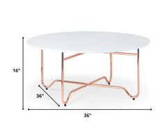36' X 36' X 16' White And Rose Gold Coffee Table