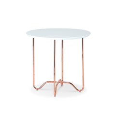 Round White Side Table with Rose Gold Iron Legs