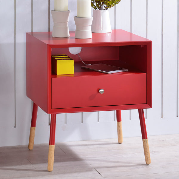 Red End Table with Natural Wood Dipped Legs