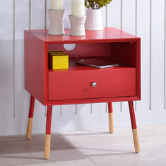Red End Table with Natural Wood Dipped Legs