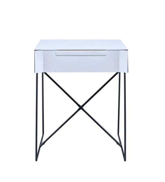 White Modern Metal End Table with Drawer