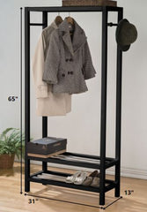 Garment Rack, Black - Solid Pine Wood, 15mm Iro Black